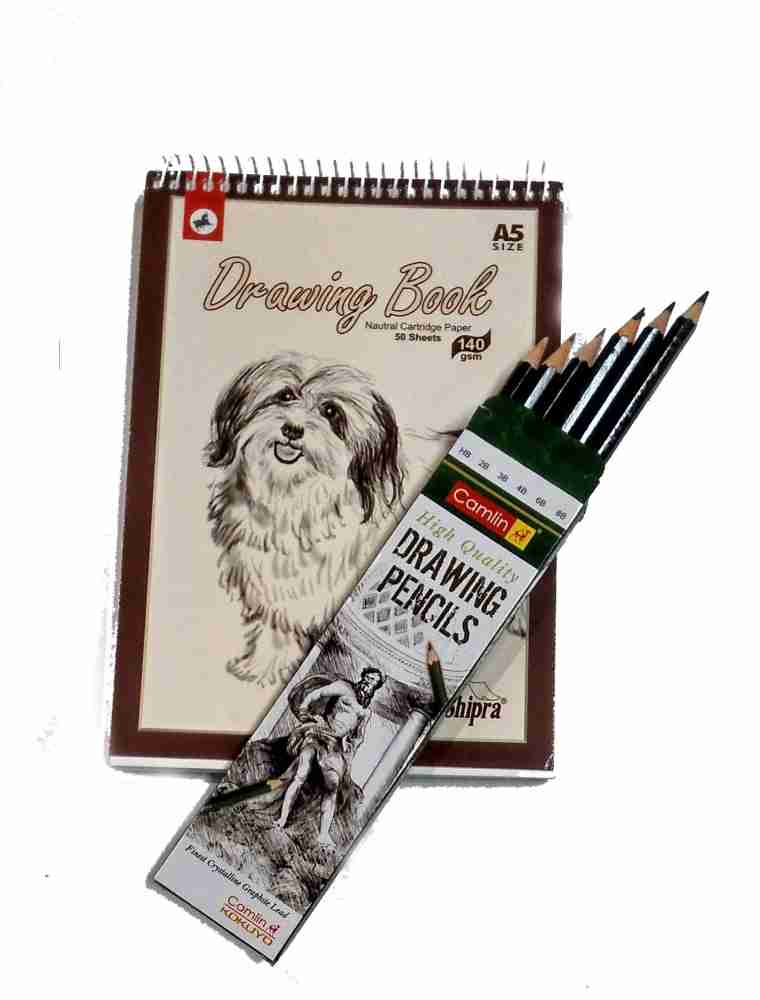 Shipra A5 sketch book+Camlin drawing pencil set of 6 Sketch Pad