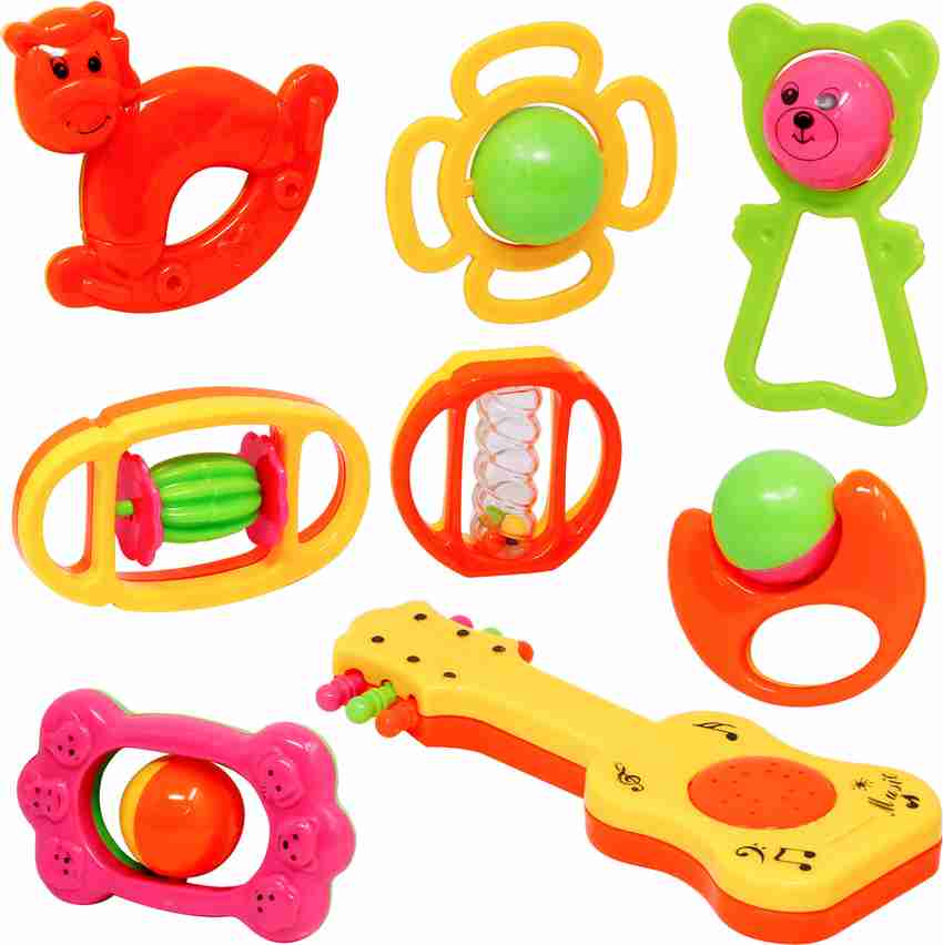 FIDDLERZ 8 Pieces Baby Rattle Teethers Set Rattle Shaker