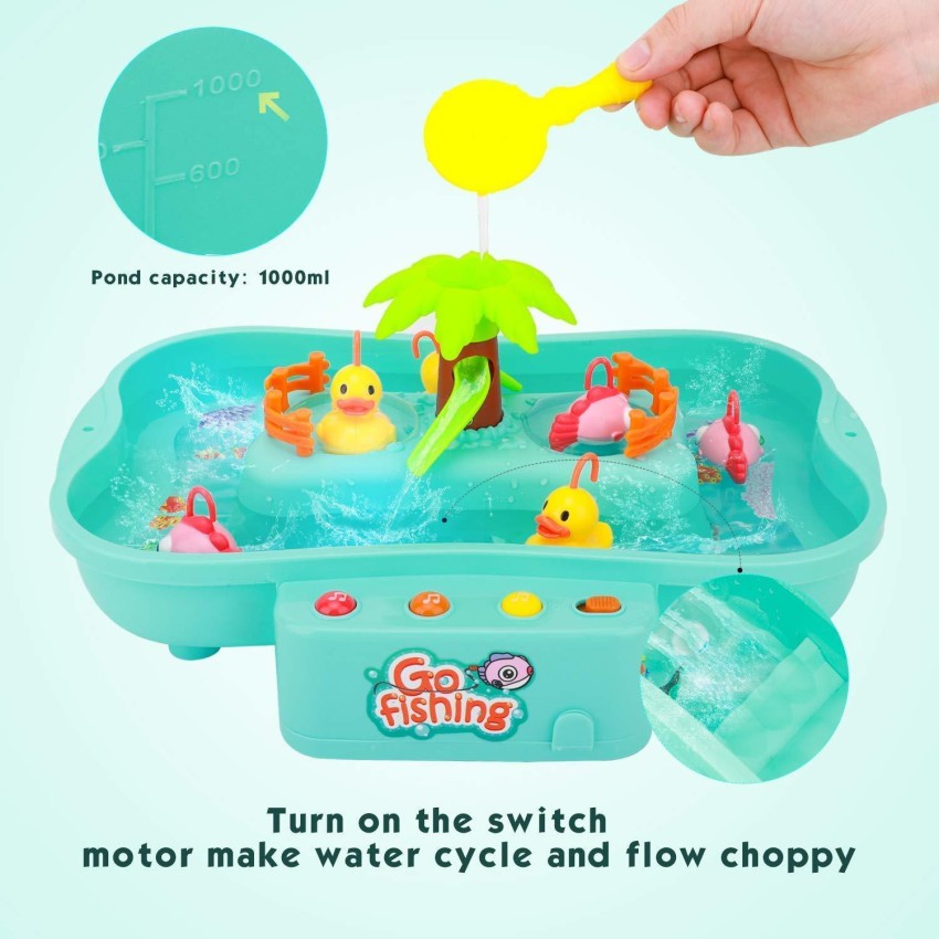 KHODIYAR Go Fishing Game Play Toy Set with Flashing Lights & Music//Fish  Catching Board Game//Floating Ducks Fishes and Running Water Fun & Learning