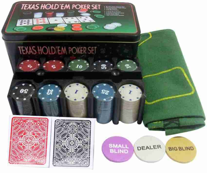 Gamie Texas Holdem Poker Game Set - Includes Hold'em Mat, 2 Card Decks,  Chips, Chip Holder and Tin Storage Box - Fun Game Night Supplies - Cool  Casino