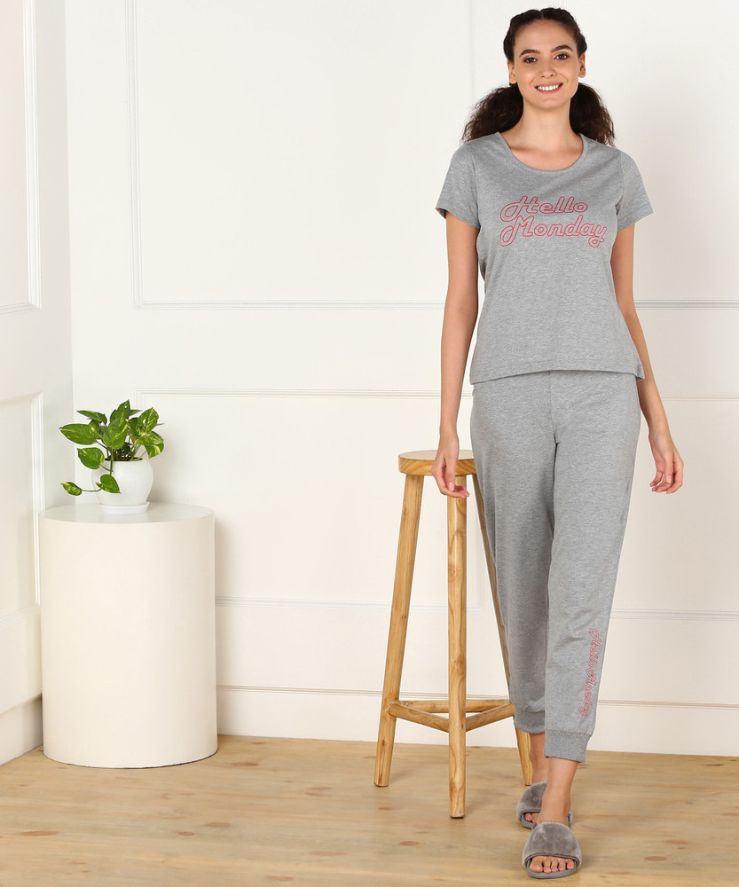 Grey pyjama set womens sale