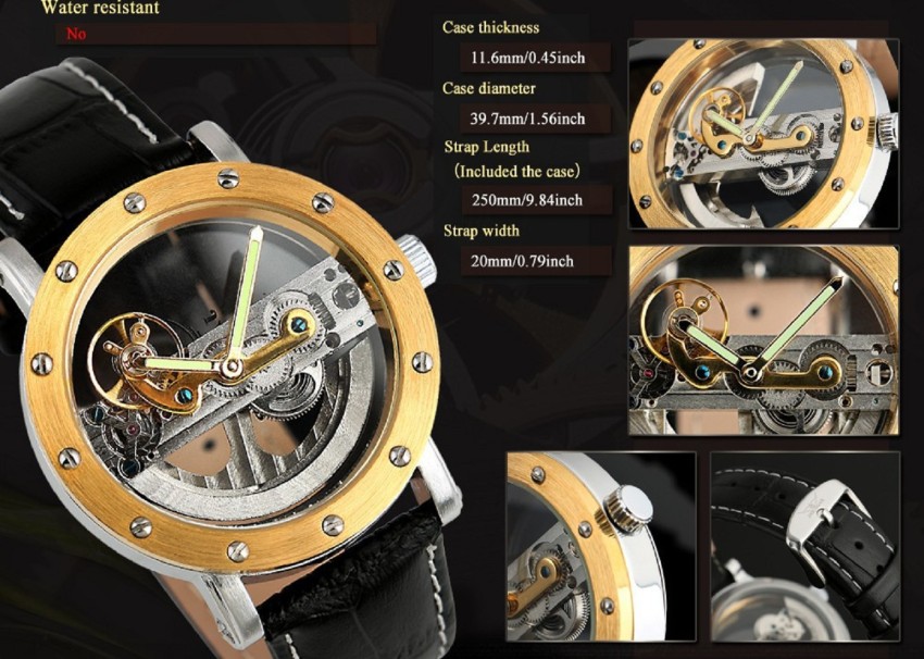 GT Gala Time Analog Watch For Men Buy GT Gala Time Analog Watch For Men Automatic watch Transparent Skeleton Gold Dial Black Leather Strap Online at Best Prices in