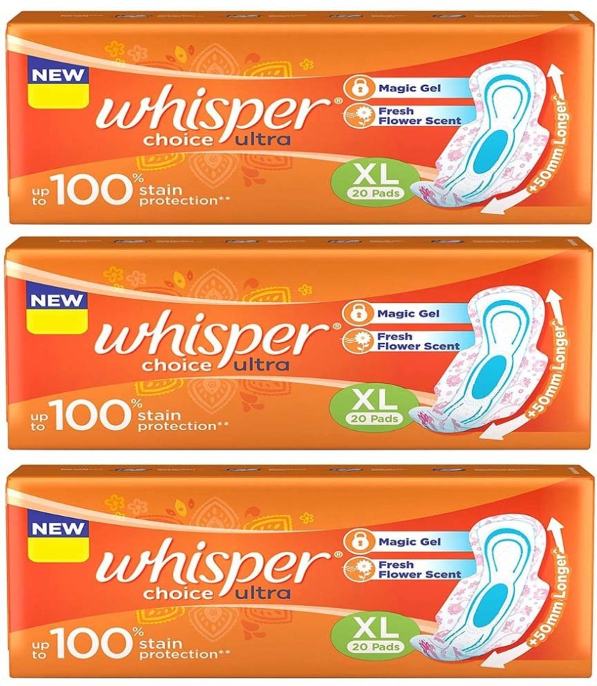 Whisper Choice Sanitary Pads for Women, XL 20 Napkins