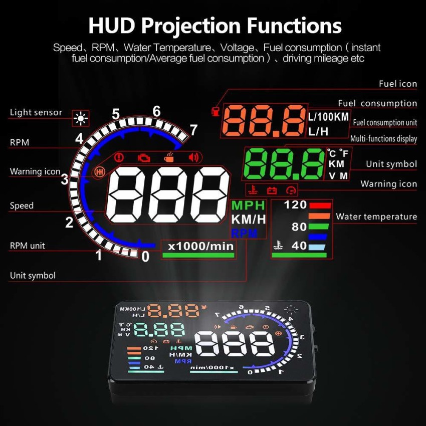 Auto Car LCD 5.5 HUD Head Up Display OBD2 OBDII Speedometers Over