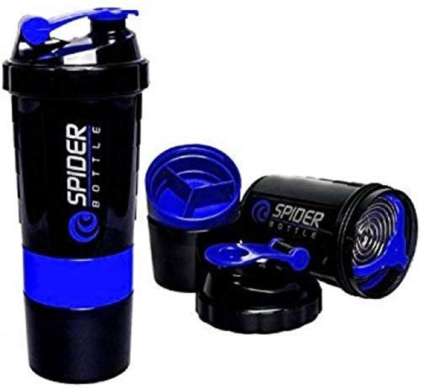 Spider Protein Shaker | Gym Shaker 500ml with 2 Storage Extra Compartment  Blue