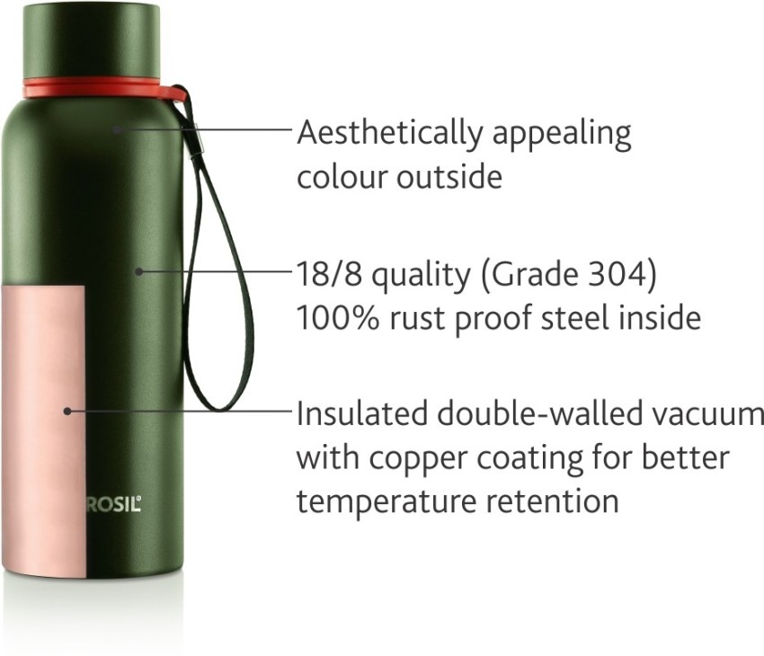 BOROSIL Trek Green 500 ml Flask water Bottle (Pack of 1, Steel)