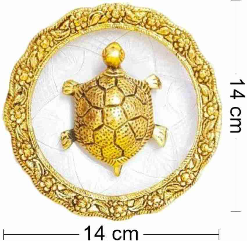 Homesutraa Metal Kachua/Tortoise/Turtle on Glass Plate with Golden