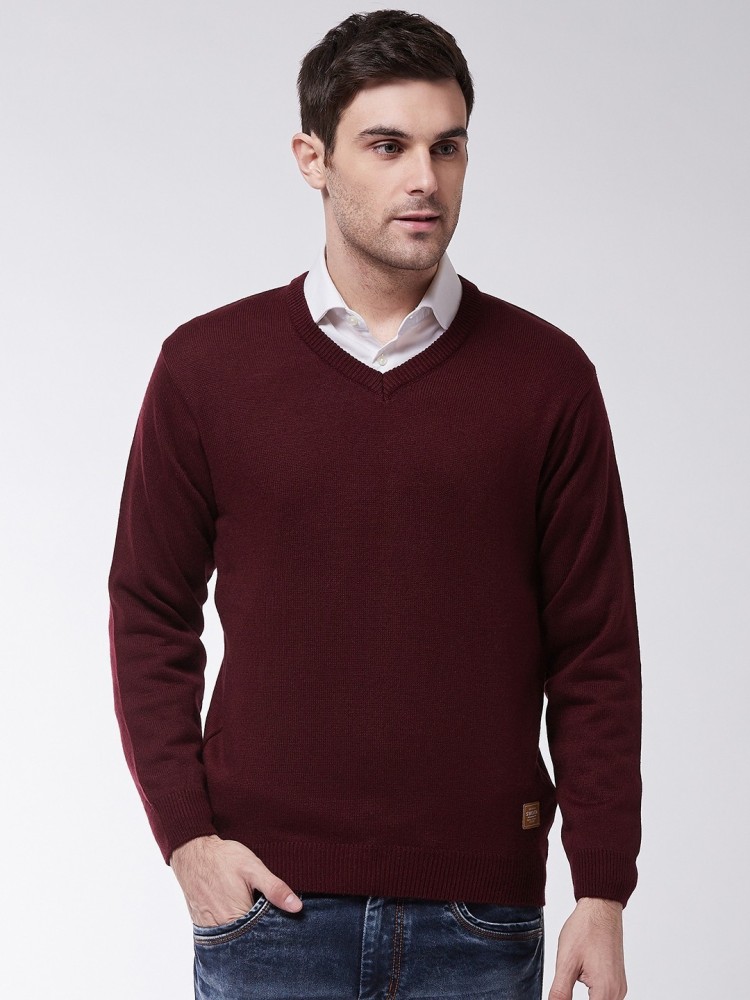 Maroon v deals neck sweater