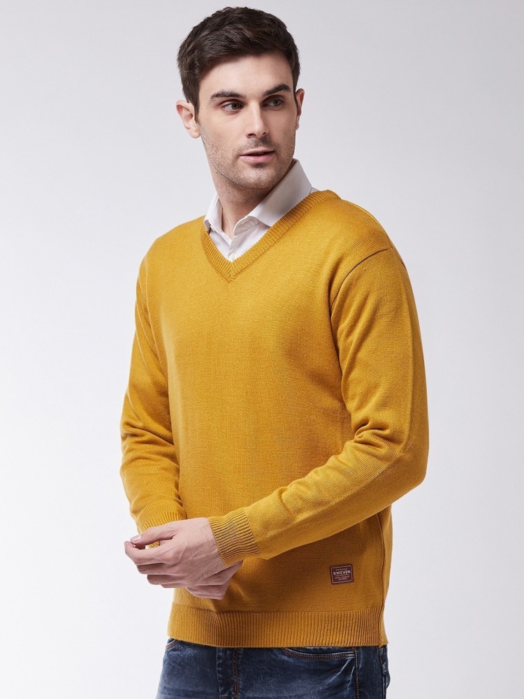 Men's yellow hotsell v neck sweater