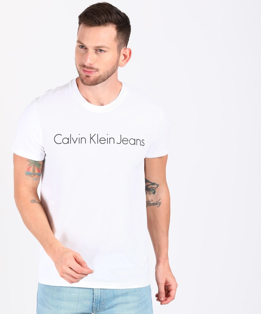 Calvin Klein Jeans Printed Men Round Neck White T-Shirt - Buy Calvin Klein  Jeans Printed Men Round Neck White T-Shirt Online at Best Prices in India