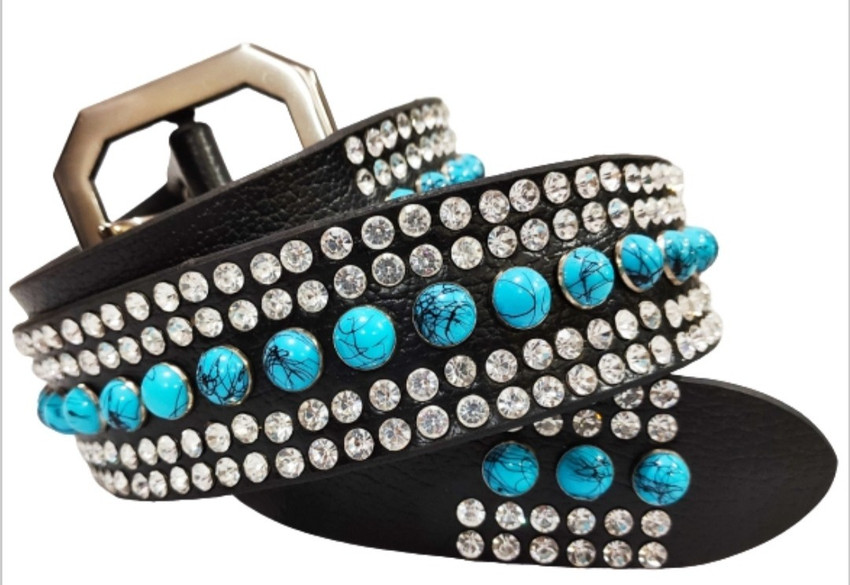 Salman Khan Studded Belts Men Black Genuine Leather Belt Turquoise Diamond Price in India Flipkart