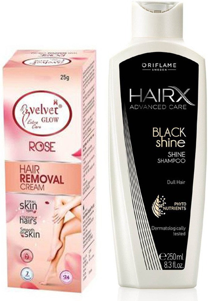 velvet Glow Hair removal cream 25g and oriflame hairx Black Shine