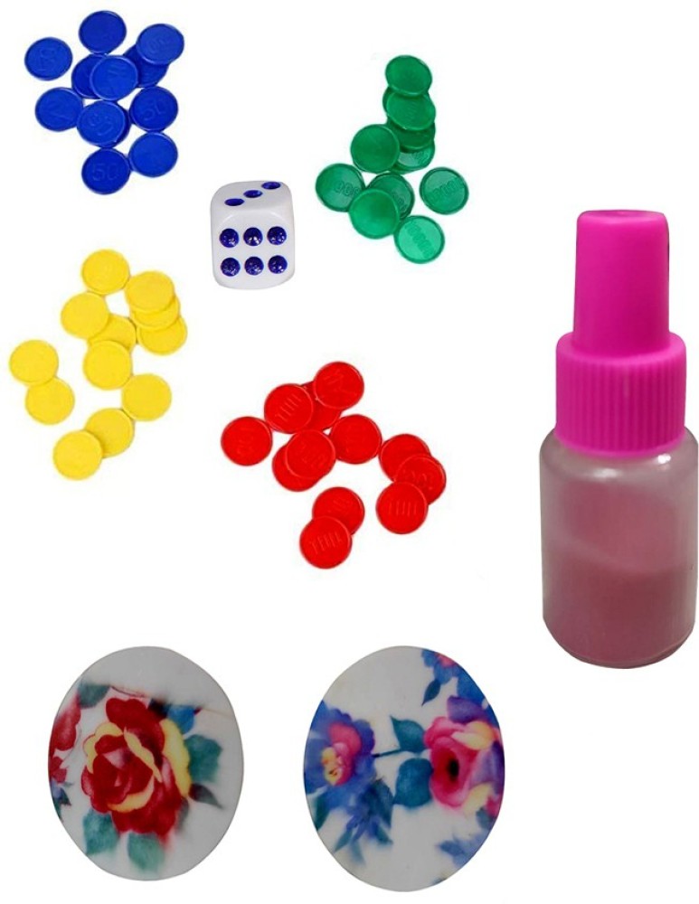 Buy GKC Ludo Goti with Dice Shaker and Arcyclic Carrom Coin with striger  and Carrom Powder,Black, red,white,green.yellow,blue Online at Low Prices  in India 