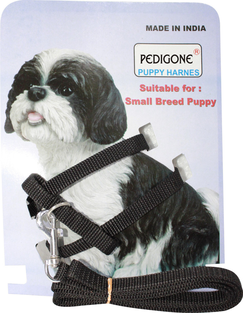 PEDIGONE Adjustable Black Puppy Harness with Black Leash Specially