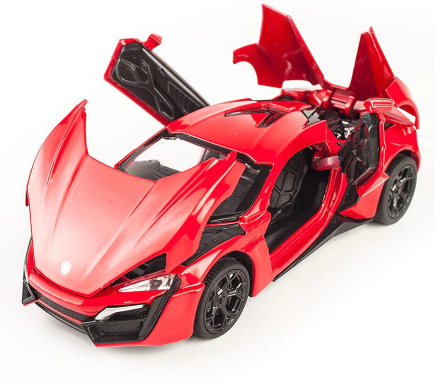 Learn With Fun 1 32 Scale Die cast Metal Model Red Lykan Hypersport Sport Pull Back Car Toy with Openable Doors Light and Sound Effects for Boys Girls Kids 1 32 Scale Die cast Metal