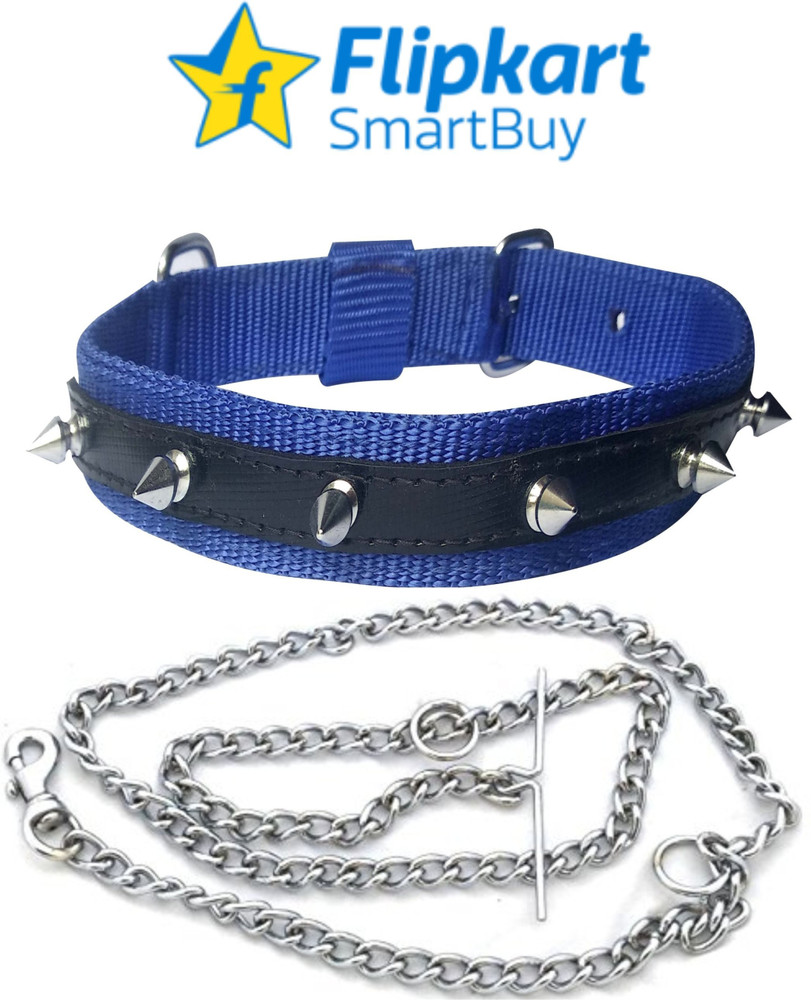 Flipkart SmartBuy Dog Belt Combo of 1 inch Blue Dog Spike Collar with Dog Chain Adjustable Collar Neck Size 40 49cm Dog Collar Chain Price in India Buy Flipkart