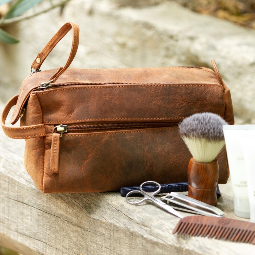 Travalate Genuine Leather Shaving Bag for Men  Leather Dopp Kit