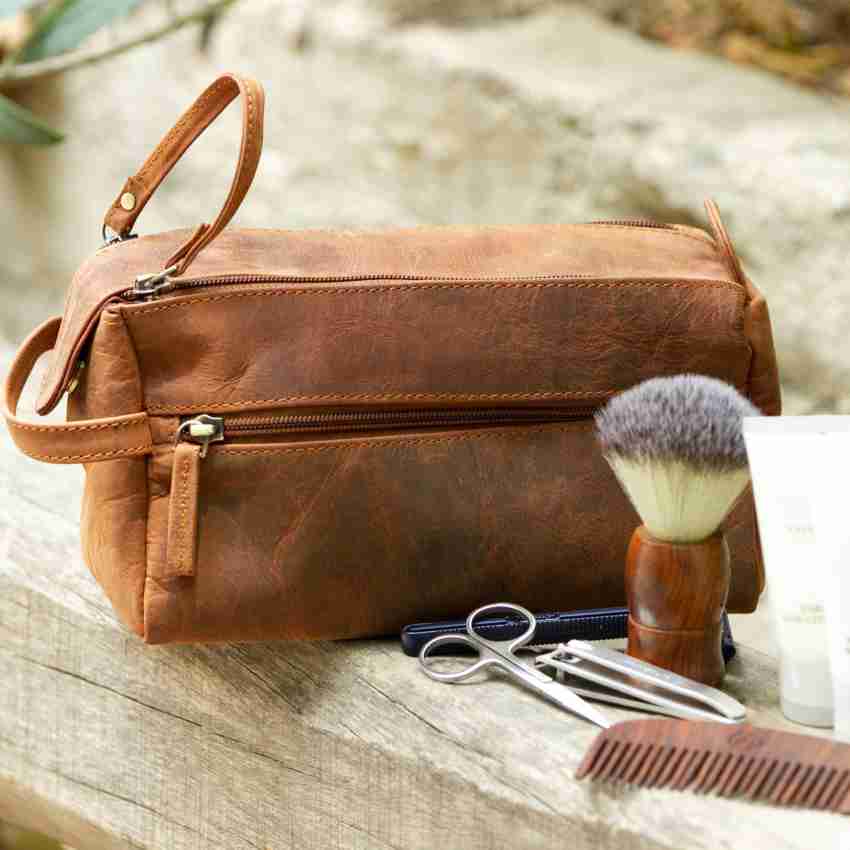 Top Metal Frame Leather Dopp Kit