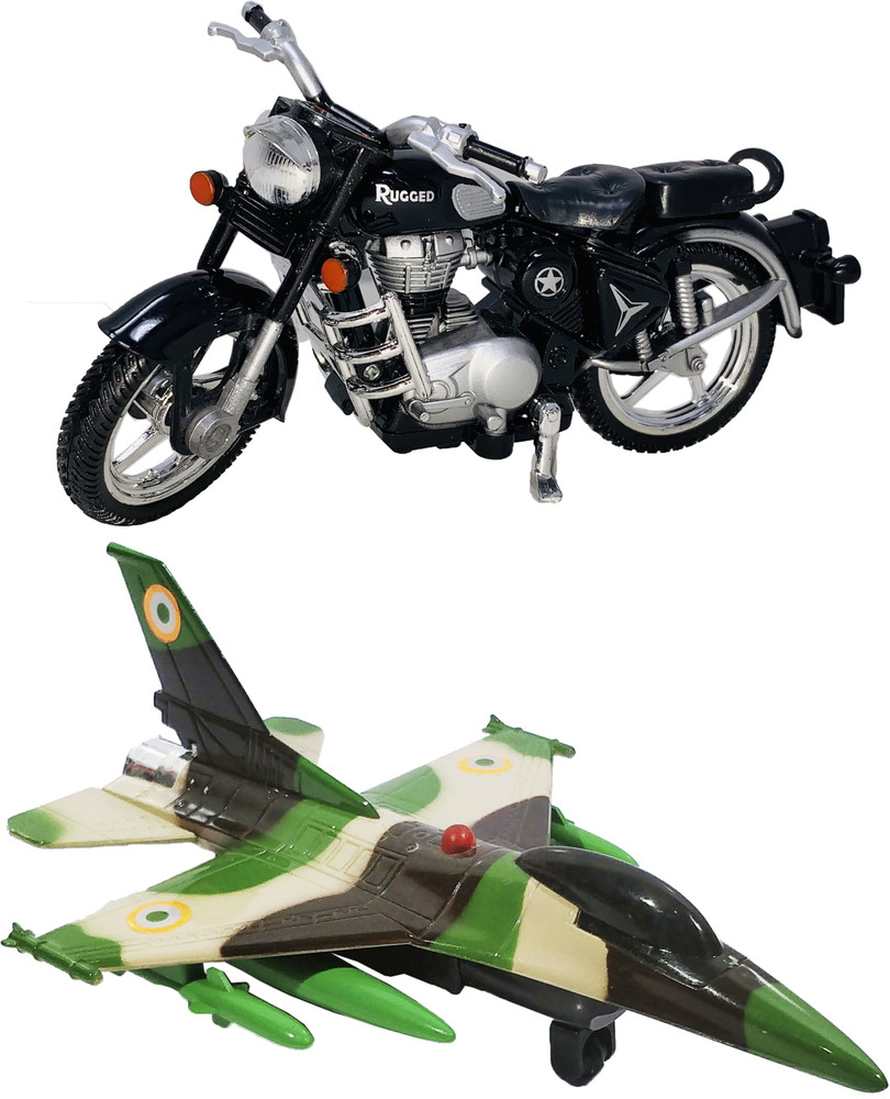 Giftary Pack Of 2 Small Size Indian Automobile Bullet Bike Toy f 16 Plane Toy For Children Playing Toys For Babies Kids Use As ShowPiece 2 Combo Offer Pack Of 2 Small Size