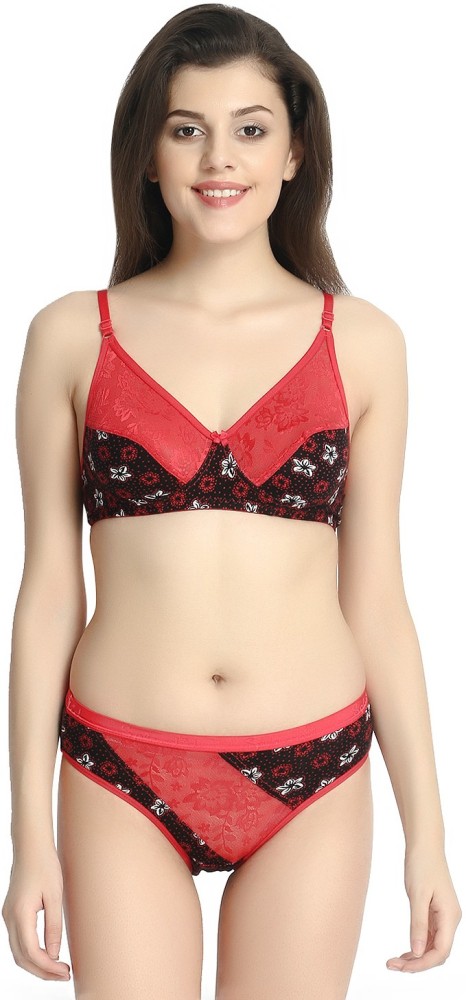 Deevaz Free Size Non-padded Bralette & Panty Lingerie Set in Red Colou –