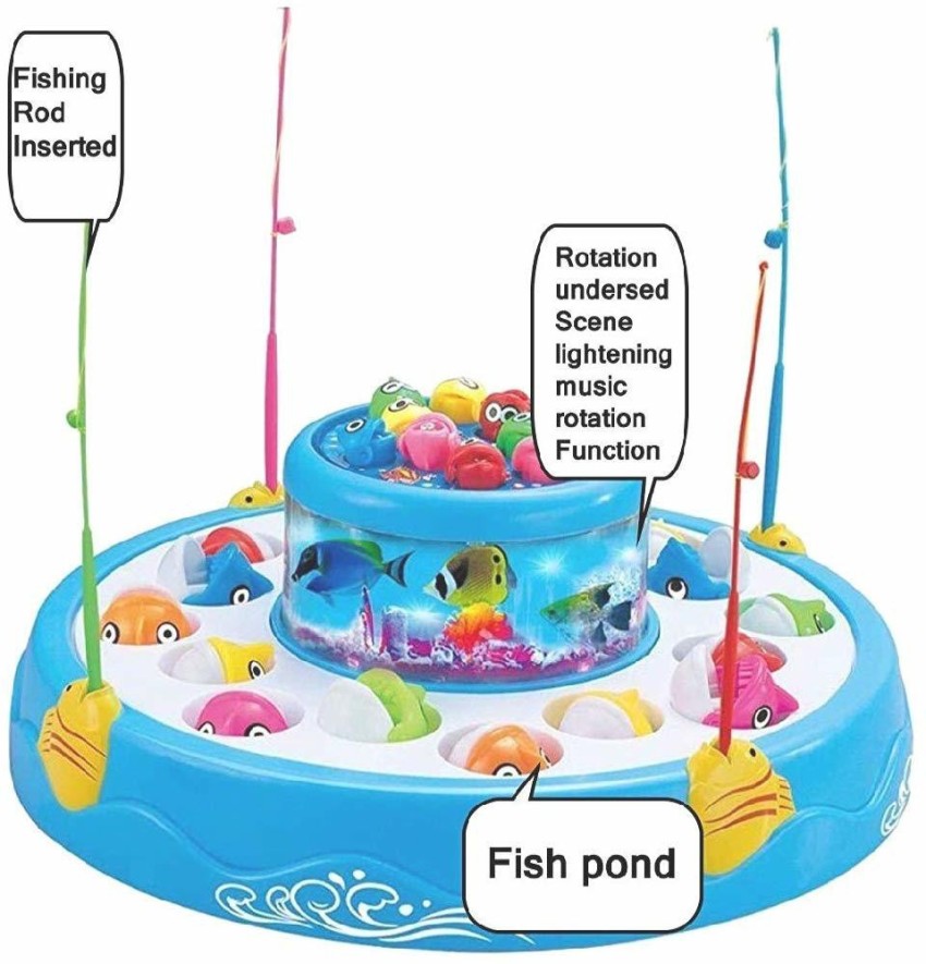BATTLELAND Electronic Fishing Toy Set with 26 Fishes, 4 Rod, 2 Rotary Pond  with Music, Lights and Double Layer Rotation for Kids - Electronic Fishing  Toy Set with 26 Fishes, 4 Rod