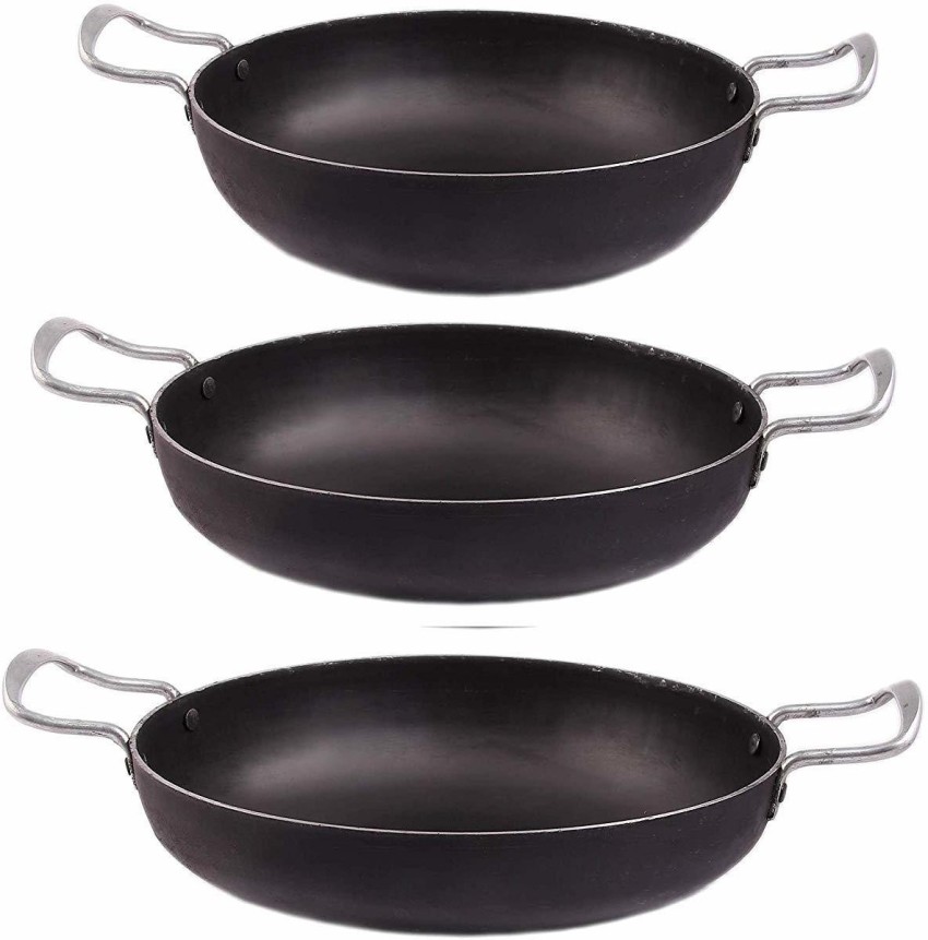 Set of 3 Iron Kadai Traditional Kadai Wok Size 8 1L, 10 2L, 123L  Traditional Indian Handmade Cast Iron Kadai Cooking Wok Cast Iron Wok 