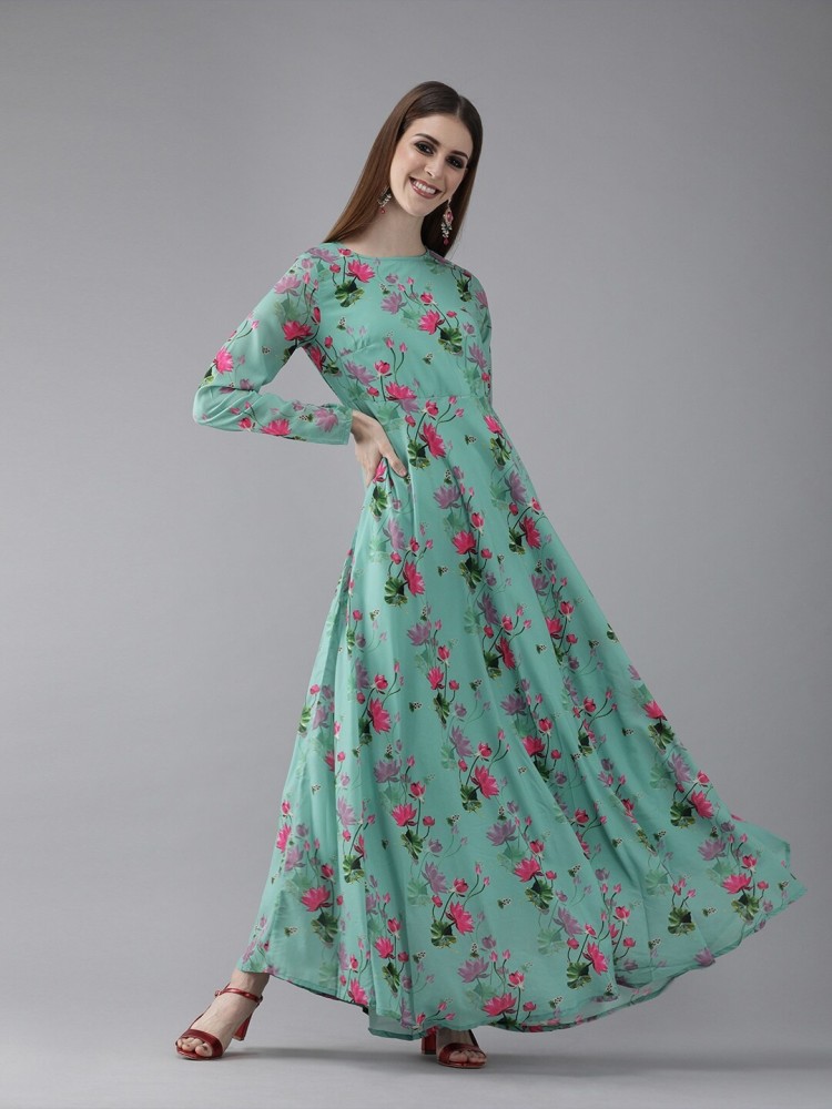 Aks green maxi dress sale