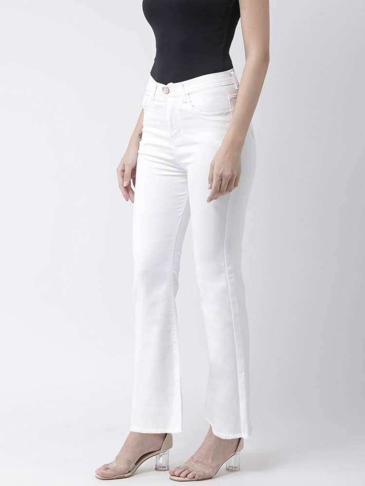 Women's White Solid Bootcut Jeans