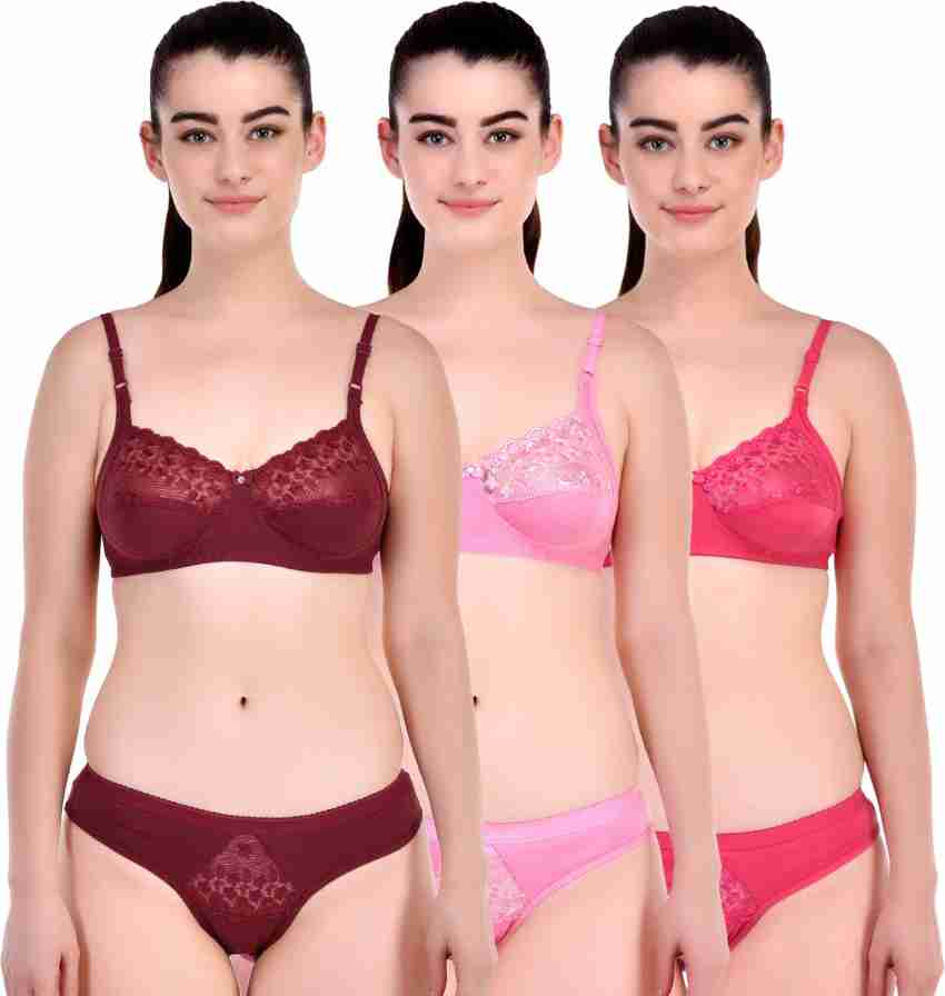 Buy Zivosis Women Multicolor Printed Cotton Blend Set Of 3 Bra And