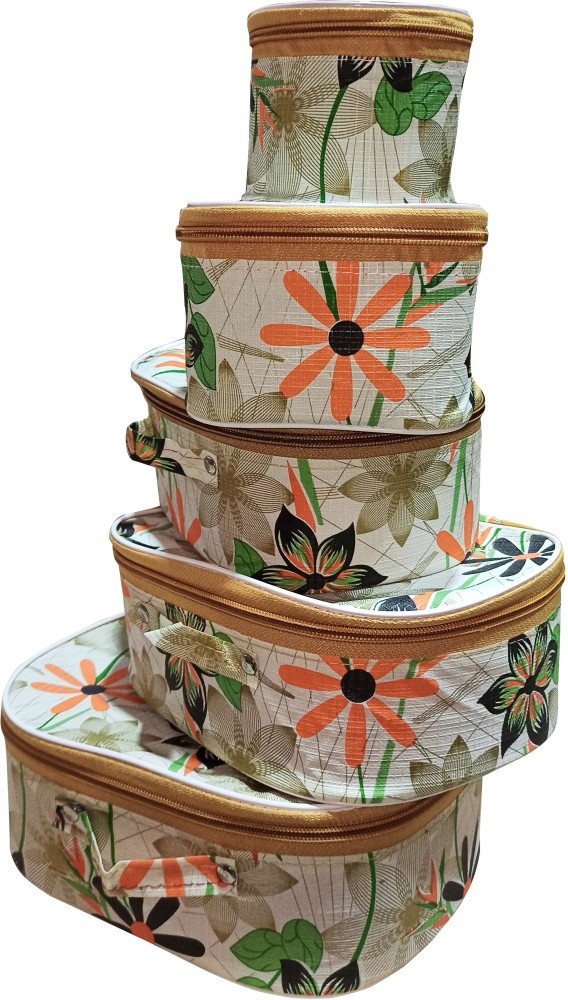 RDP Set of 5 Pieces Cream flower printed Toiletry Shaving Makeup Bindi  Bangle Socks Hanky Storage Organizer storage organizer Vanity Box Price in  India - Buy RDP Set of 5 Pieces Cream