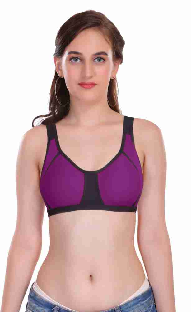 Buy Featherline Seamless Non-Padded Color Block Design Casual Women's  Sports Bras (Tomato, White, 36B) at