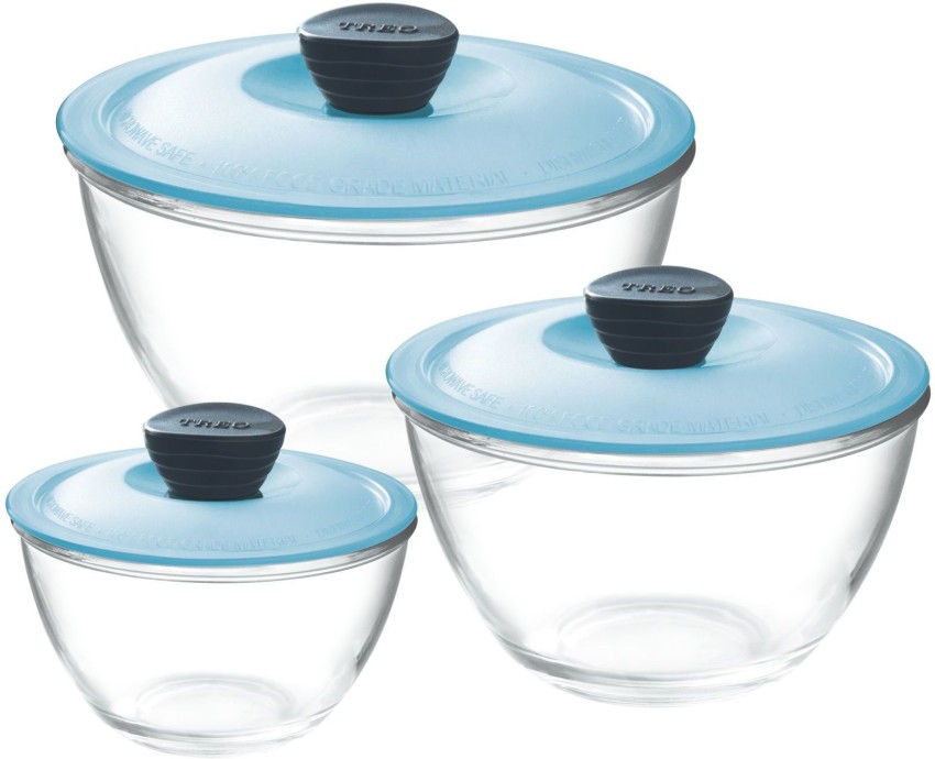 Borosil Glass Mixing Bowl with lid - Set of 3 (500 ML + 900 ML + 1.3L) Oven  and Microwave Safe