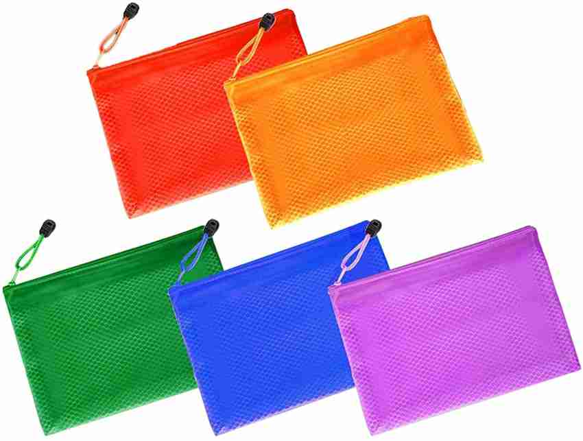 JS JARANI A5 Size Waterproof Zipper Envelope Mesh Pouch (Set of 5) (24 x 17  cm) (Multicolor) Pouch Multi color - Price in India