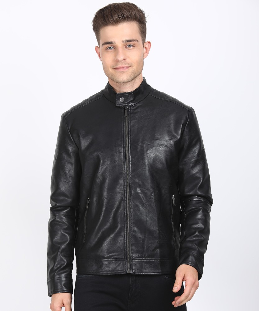 Black leather jacket clearance for mens flipkart