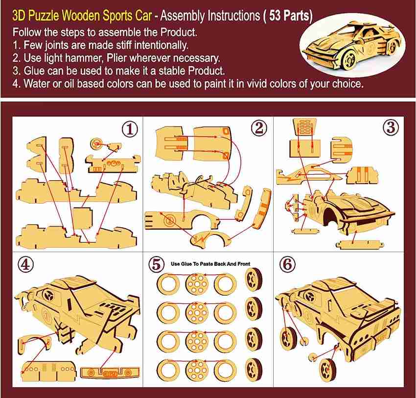 Stonkraft 3D Wooden Puzzle Sports Car Wooden DIY Build Your