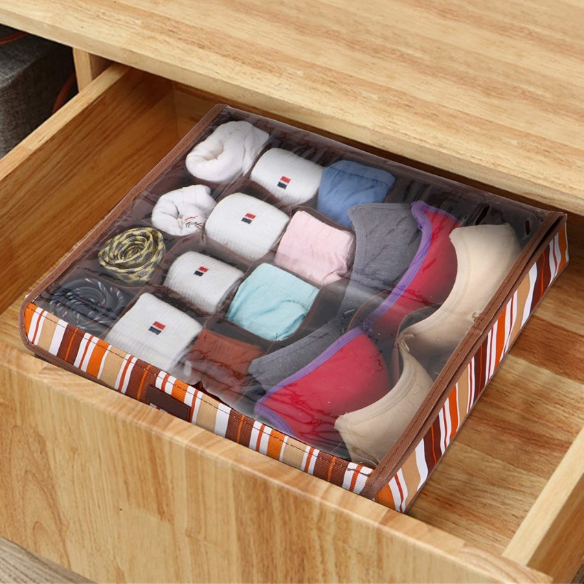 HOKiPO Undergarment Organizer Storage Box With Lid for Drawers Bra