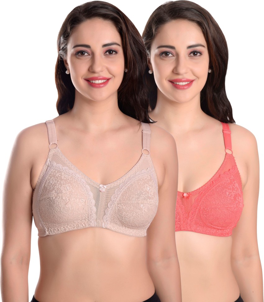 Featherline Women Multicolor Floral Lace Cotton Pack of 2 Lightly-Padded  Bra (38B)