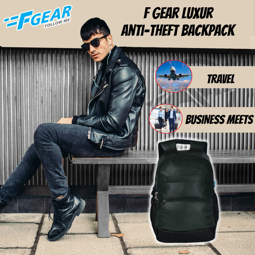 F GEAR Luxur Anti Theft Olive Green 25 L Laptop Backpack Olive