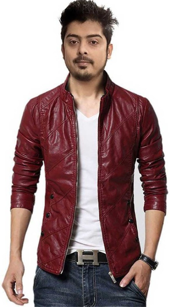 Leather jacket cheap maroon colour