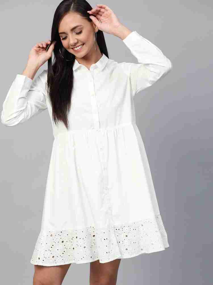 Buy Ishin Off White Embellished Above Knee Tunic Dress for Women's
