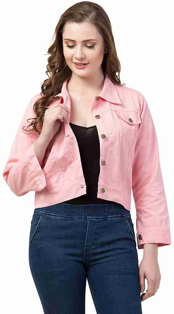 Women's pink denim jacket sales