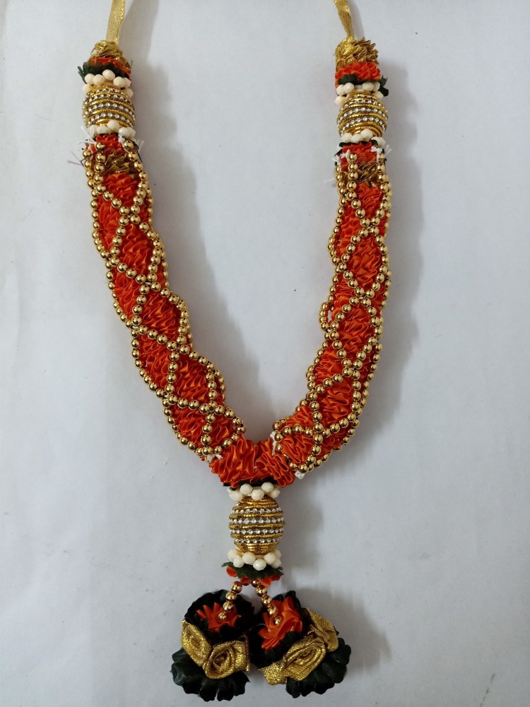 shri sainath enterprises ORANGE WITH GOLD BALL CHAINS GARLAND