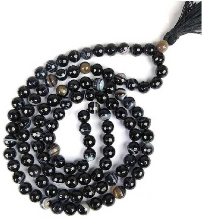 STONE GEMS GALLERY Beautiful Hand Knotted 108 Beads Japa Mala With Tassel  Black Hakik Mala Original Certified Sulemani Hakik Mala हकीक की माला