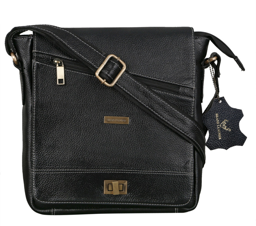 BRAND LEATHER Black Sling Bag 100 Genuine Leather Cross Body Sling Bag Black Price in India Flipkart
