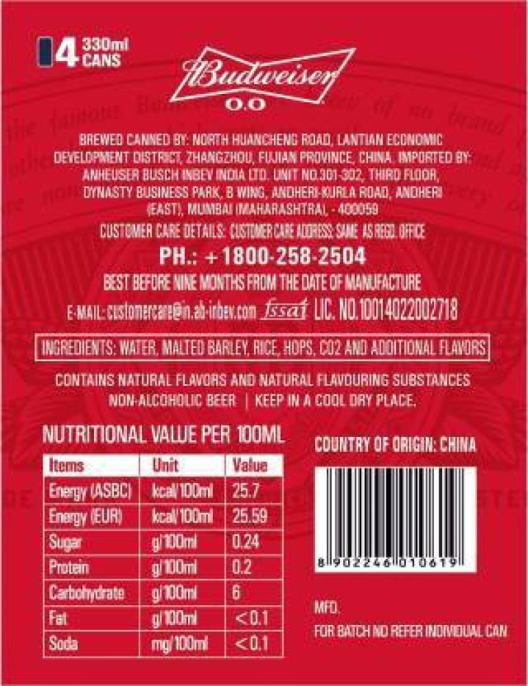 Budweiser Nutrition Facts Bottle - Home Alqu