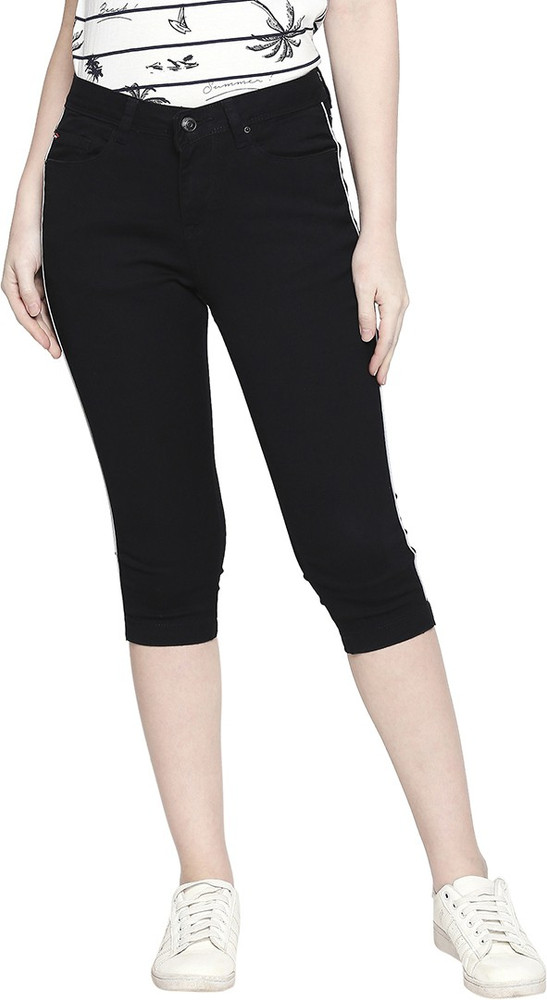 LEE COOPER Black Solid Denim Capris Women Black Capri - Buy LEE COOPER Black  Solid Denim Capris Women Black Capri Online at Best Prices in India |  Flipkart.com