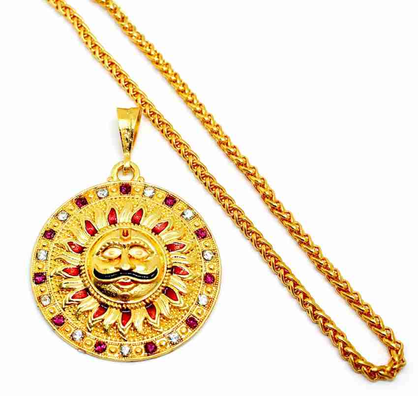 Buy Fashion Frill Stunning Mens Jewellery Golden Chain For Men AD Sun Gold  Plated Chain Locket Pendant Chians For Mens Boys Locket Sun Design Gold  Plated Chain Locket Pendant Online at Best