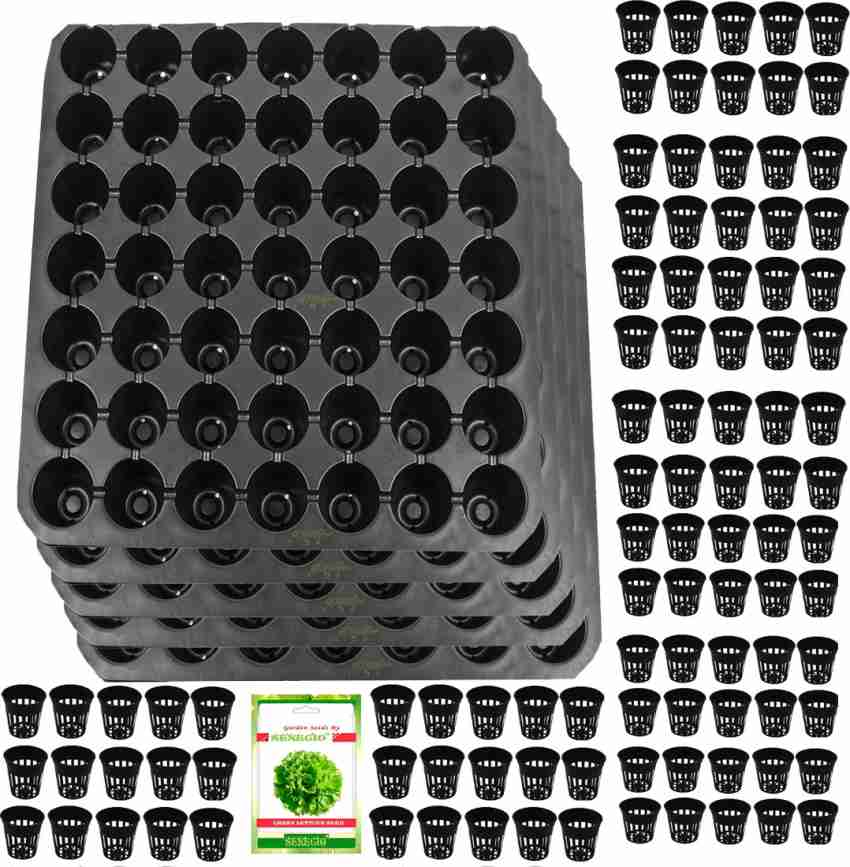 SENECIO DIY Seedling Hydroponics Kit Seedling Starter Tray Black , 49 Holes  - Pack of 5, Lettuce Seed Pack With Small Micro Net Cup 100 (3*3.5cm) Plant  Container Set Price in India 