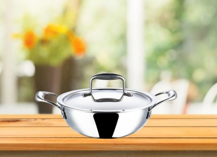 Vinod Platinum Triply Stainless Steel Kadai with Lid - 32 cm 5.2 Ltr