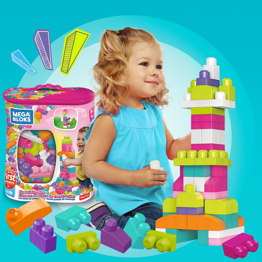Mega Bloks Big Building Bag Pink Color 80 Pcs
